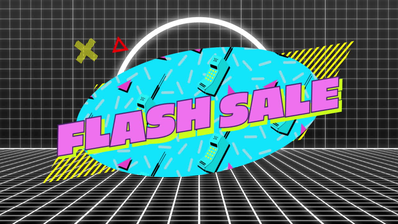 플래시 판매 텍스트의 애니메이션은 다채로운 모양이 변합니다.