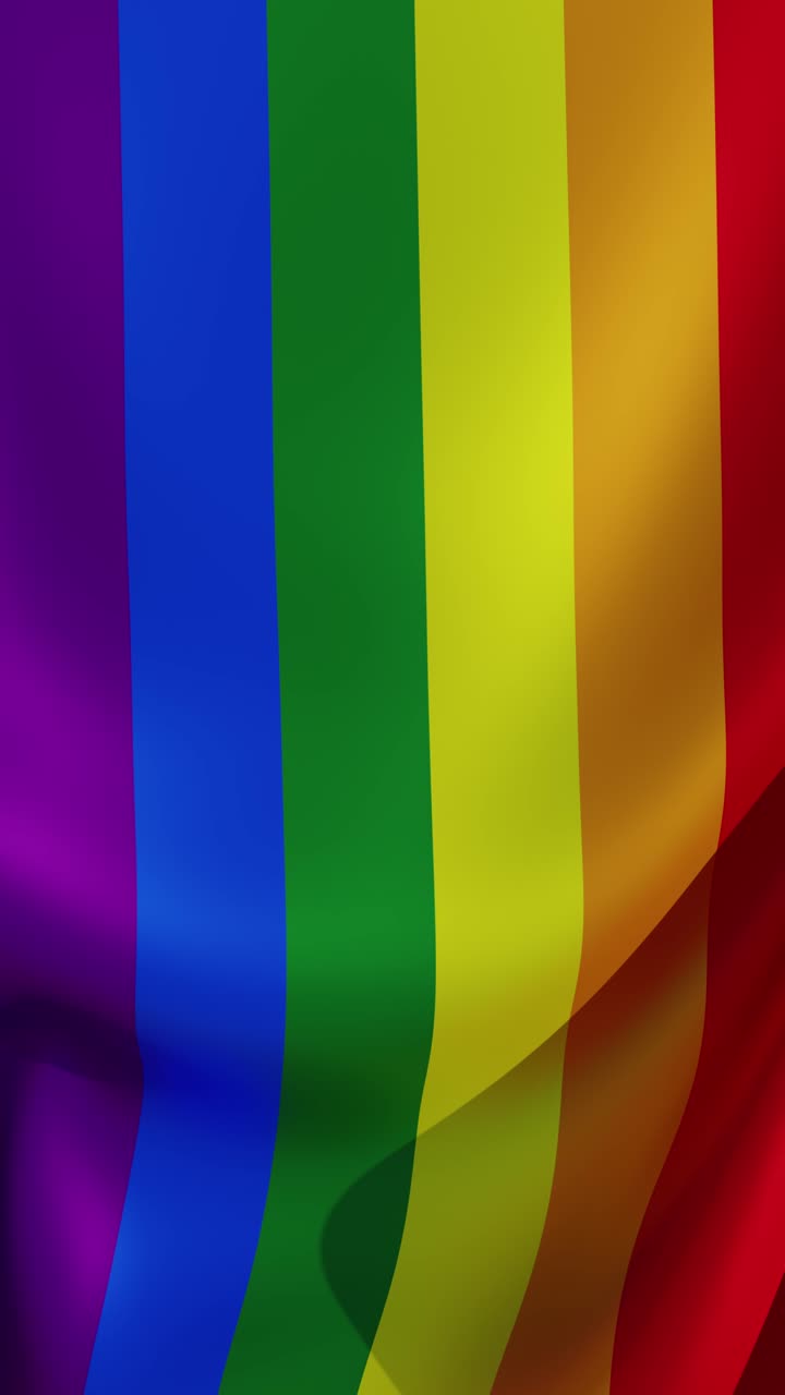 Vertical Lgbt rainbow flag waving. 3d render animation