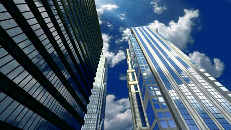 rascacielos de la ciudad edificios de oficinas urbanos arquitectura nubes hiper-lapso de tiempo