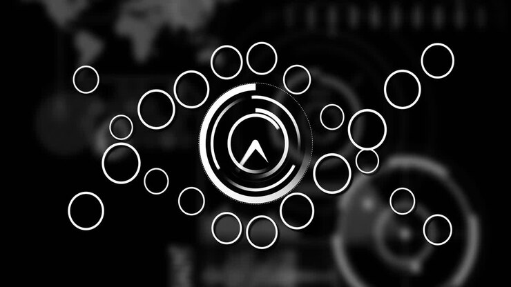 Animation of clock moving over dna strand with data processing on black background