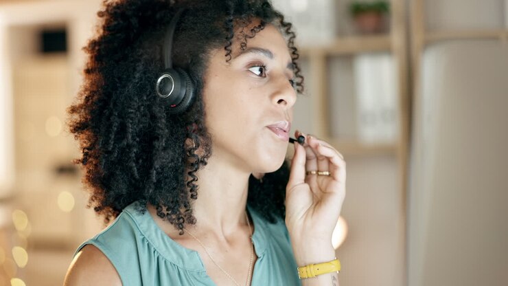 Face, crm or woman in call center for a telecom