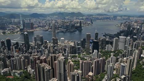 aerial del horizonte de hong kong y el puerto