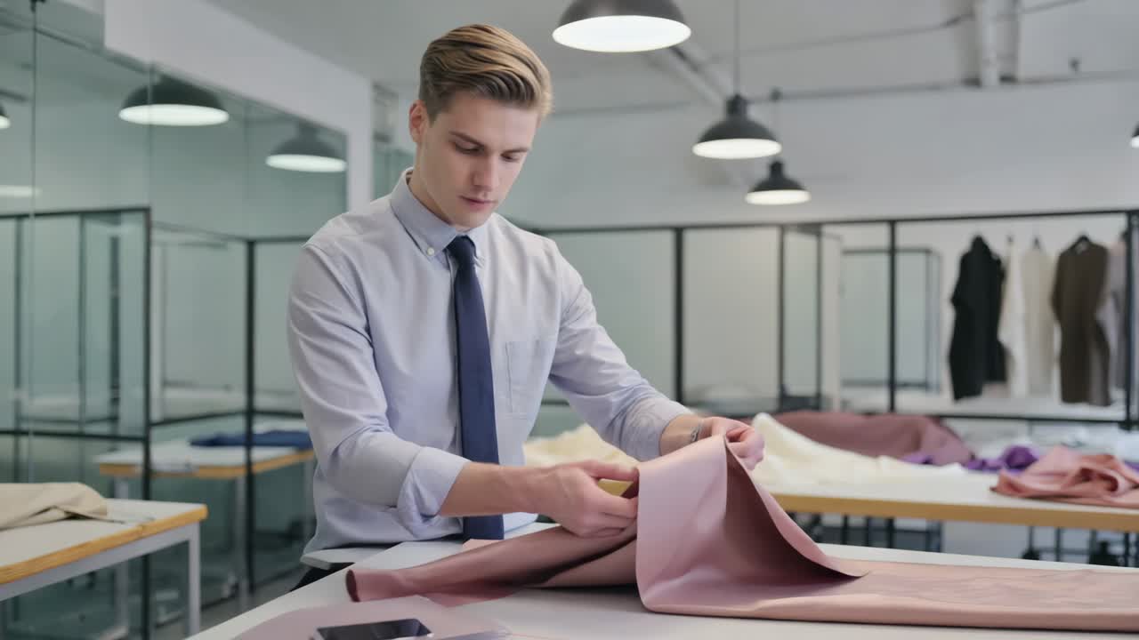 Man working with fabric