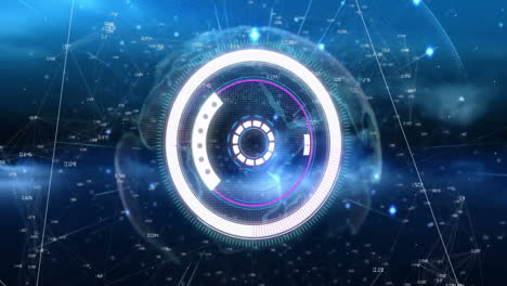 animation of data processing and scope scanning over globe