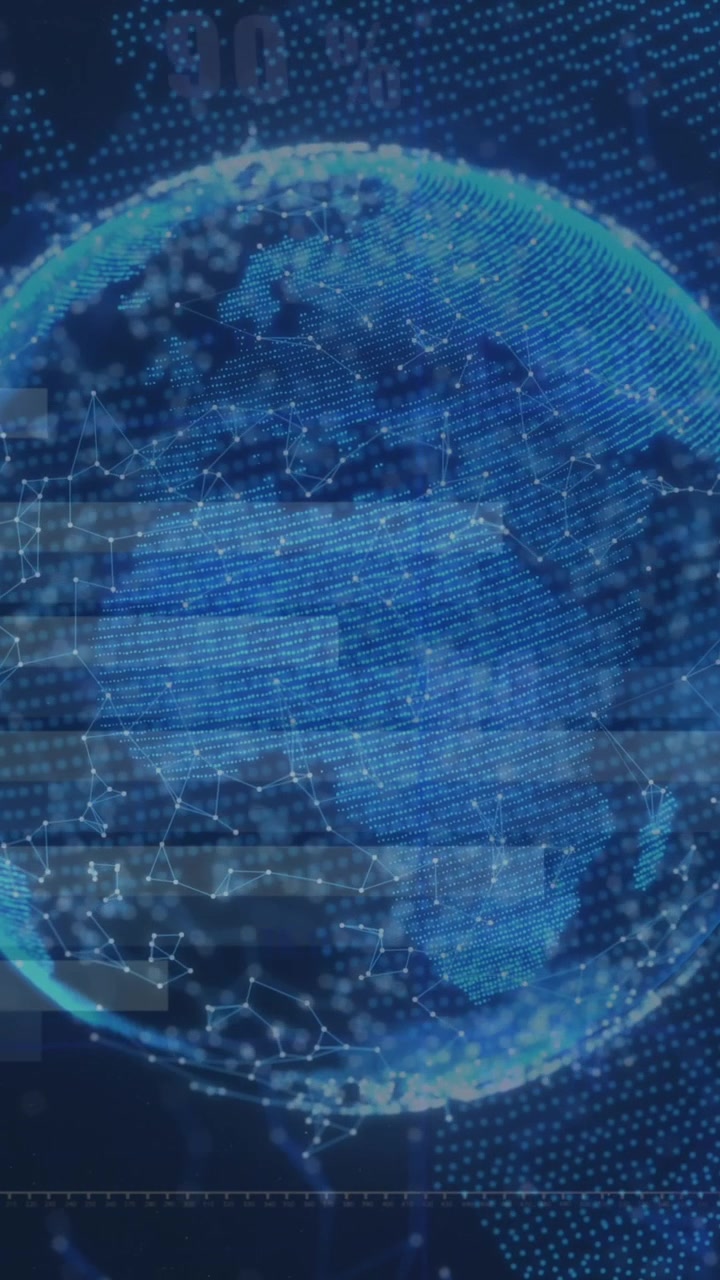 Animation of data processing over globe on blue background