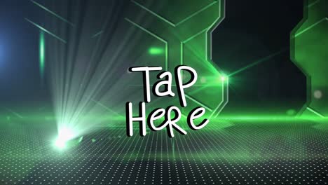 animation of tap here over shapes on green and black background