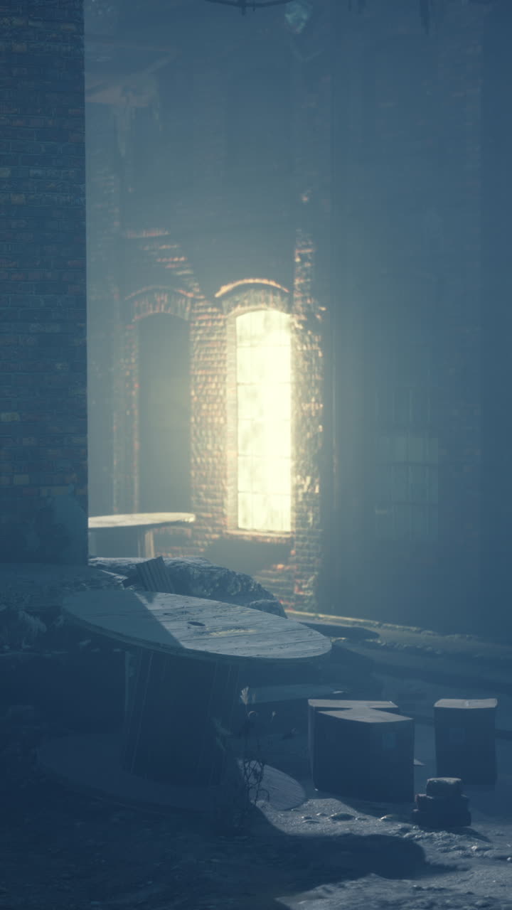 edificio abandonado con una ventana brillante