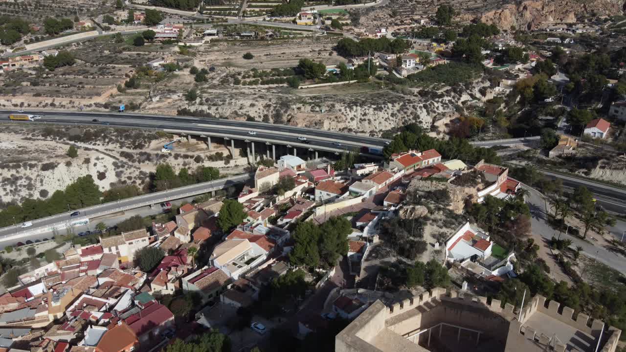 Aerial reveal of the Petrer muslim castle, Spain