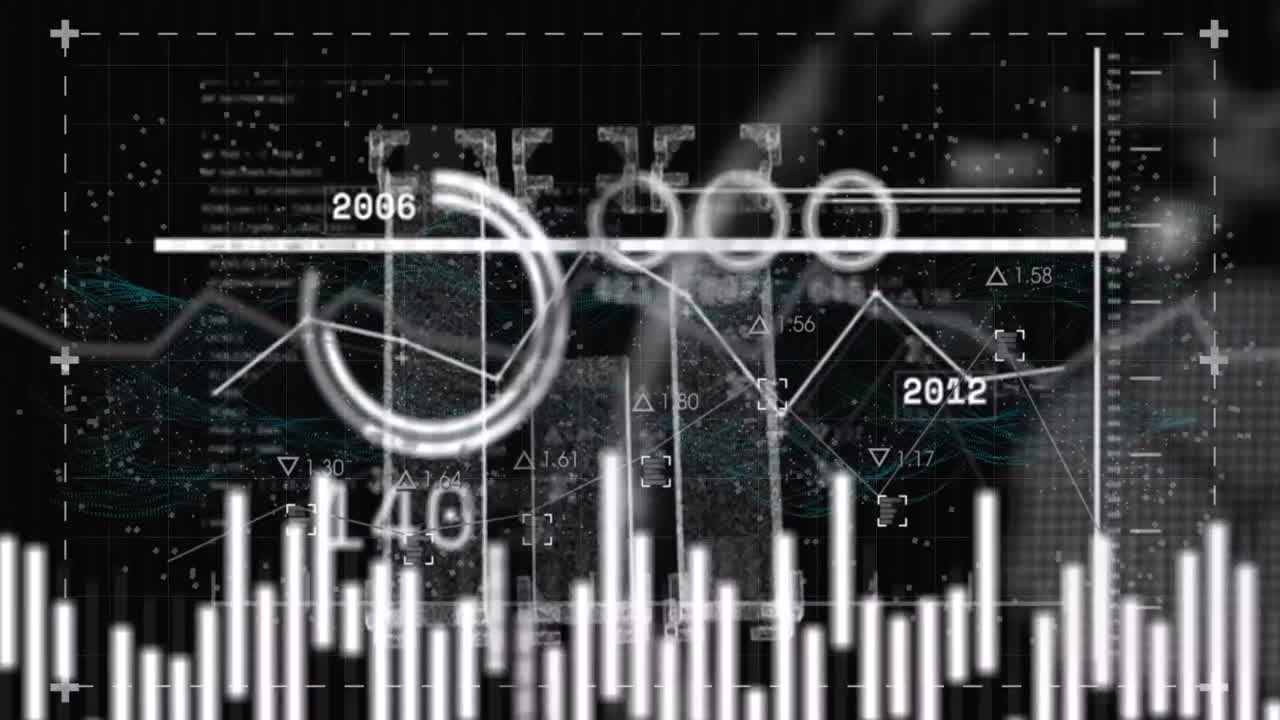 animación del procesamiento de datos financieros sobre un fondo negro