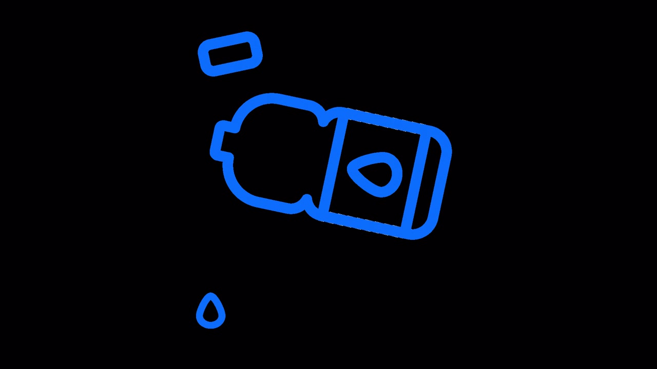 Animiertes blaues Neon-Symbol einer Wasserflasche, die Flüssigkeit ausgießt