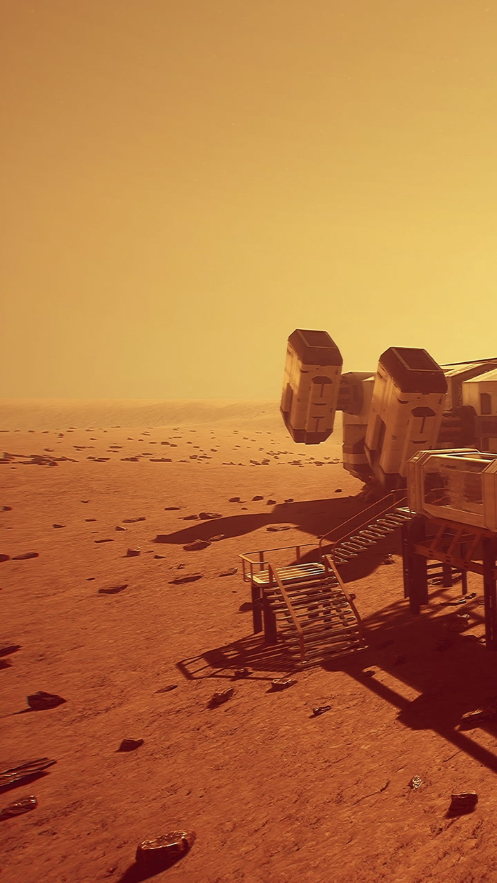 Spacecraft on the surface of mars during a bright and dusty day
