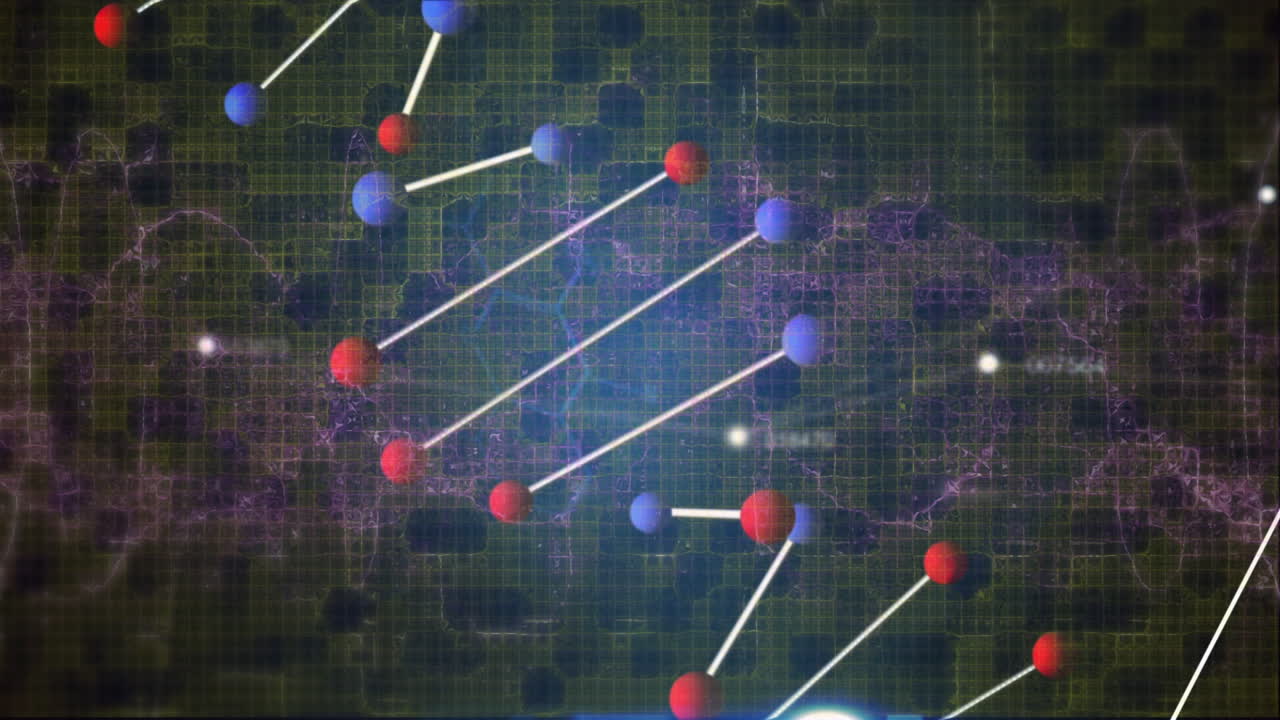 육각형으로 해군 공간 위를 회전하는 dna 사슬의 애니메이션