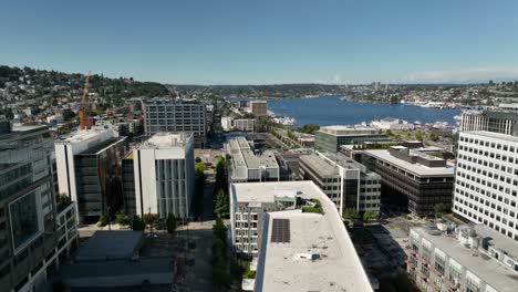 Drone-shot-of-Amazon's-corporate-skyscrapers-in-South-Lake-Union