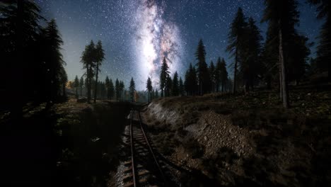 la vía láctea por encima del ferrocarril y el bosque