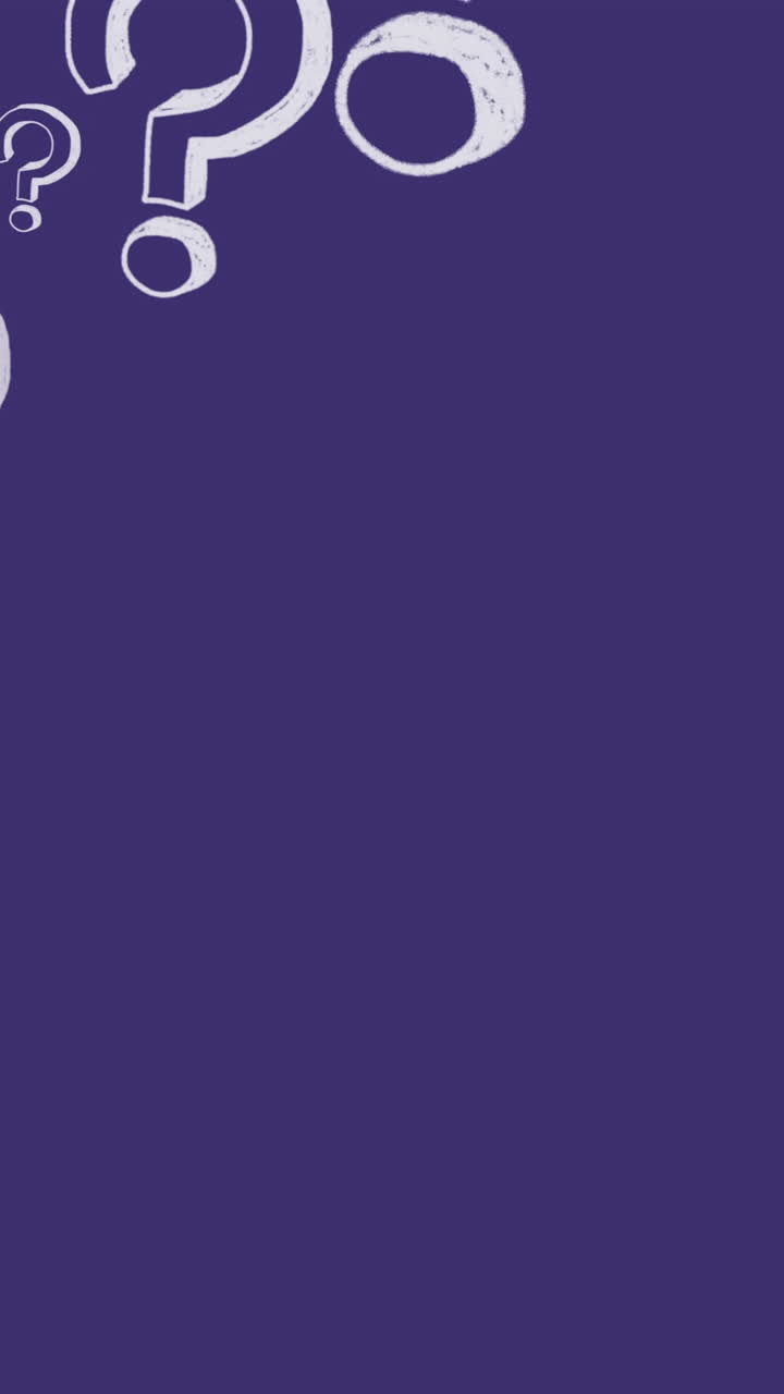Animation of hand drawn question marks moving on purple background
