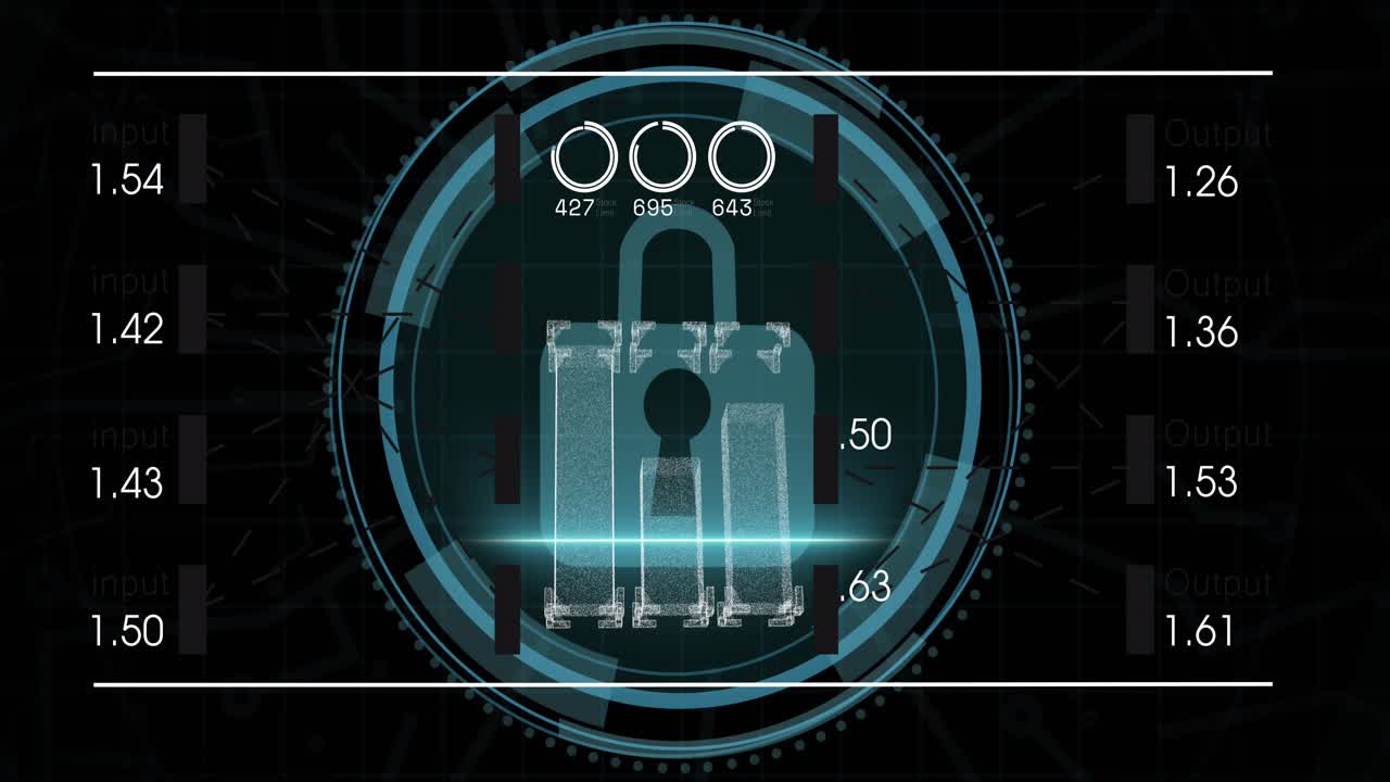 Animation of digital interface with data processing over black background