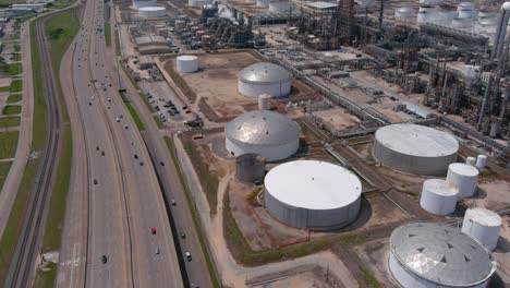 aerial view of refinery plant in houston, texas