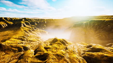 Grasslands-wide-panorama-with-autumn-grass-field-and-mountains