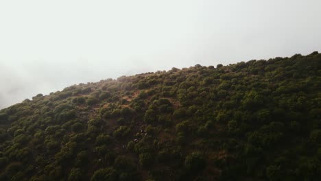 fotografía de un avión no tripulado revelando la niebla sobre las montañas en pico do areiro, isla de madeira