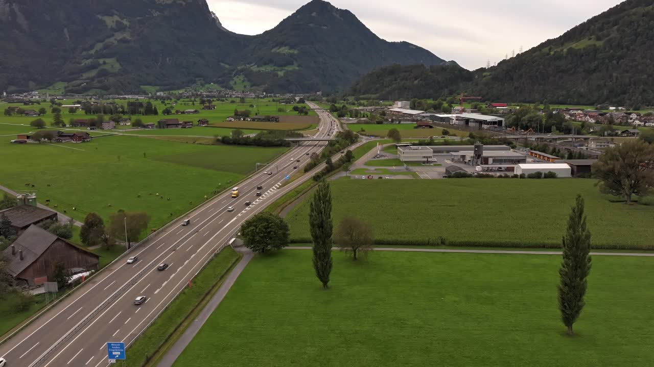 Hyperlapse of Swiss highway cutting through Alpine valley near Walensee, St. Gallen