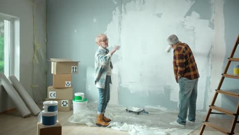 senior couple painting a room
