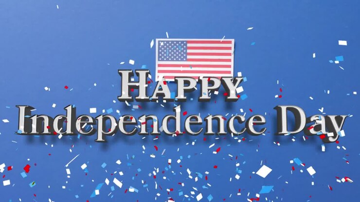 Animation of 4th of july independence day text over confetti and flag of united states of america