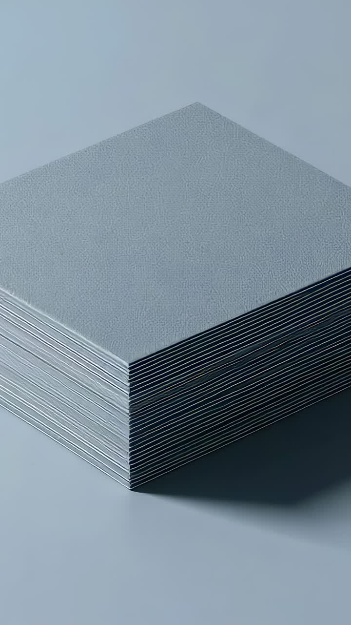 Vertical video: Approaching camera showing textured gray stack on blue surface, showcasing textures