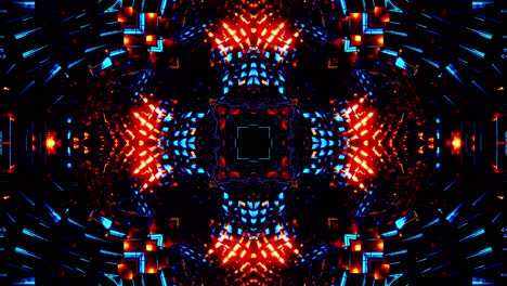 flying through a tunnel of blue and orange metal cubes. kaleidoscope vj loop.