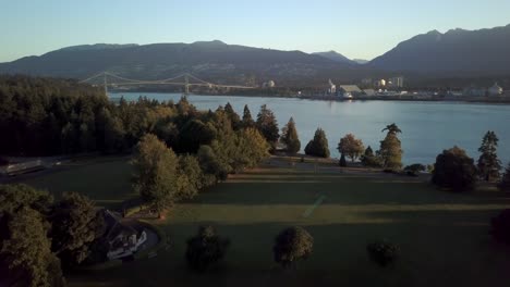 lions gate bridge over burrard inlet from stanley park in vancouver, canada