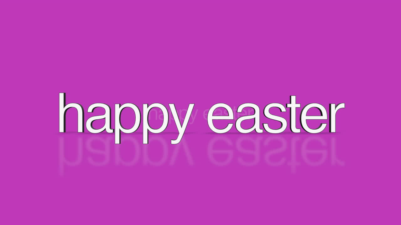 Auguri di Pasqua gioiosi, testo bianco che si riflette su sfondo viola