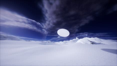Oval-shaped-UFO-UAP-flies-over-overhead-in-the-Polar-Arctic-region-CGI