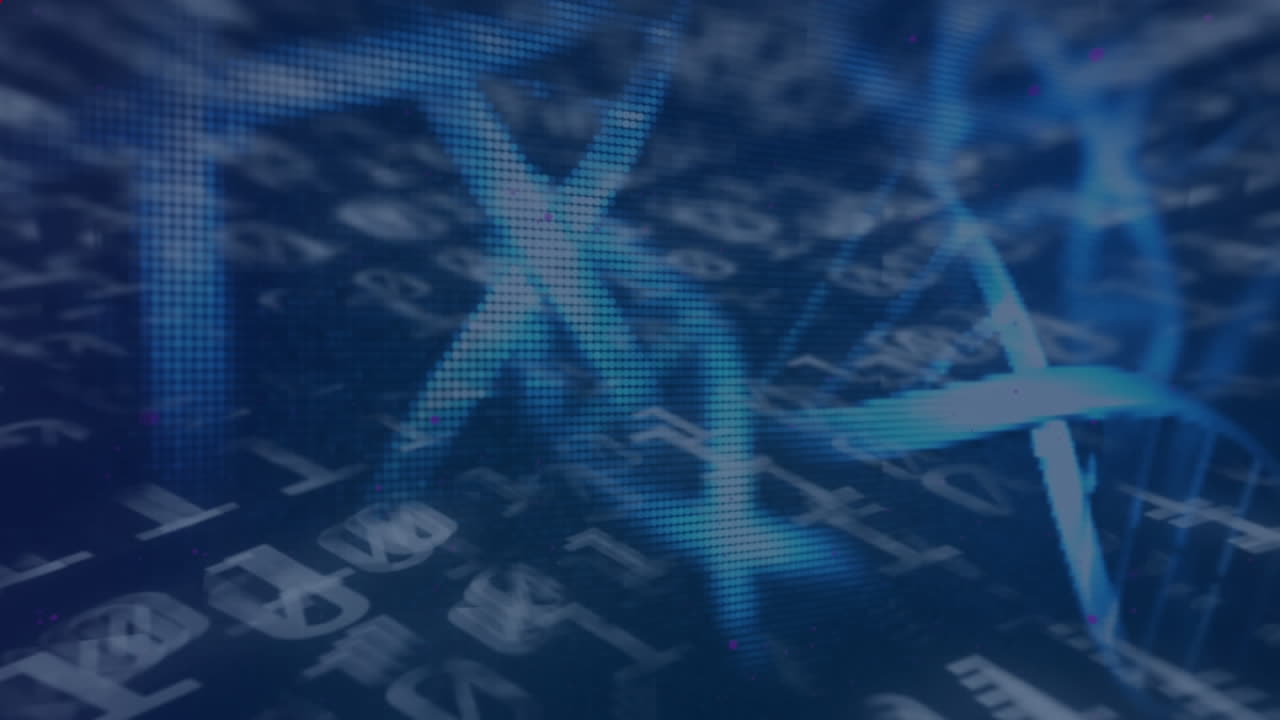 Floral designs over dna structure spinning against binary coding data processing on blue background