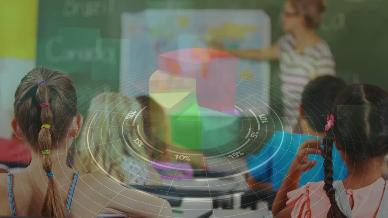 학교에서 수업을 가르치는 백인 여성 교사에 대한 통계 데이터 처리