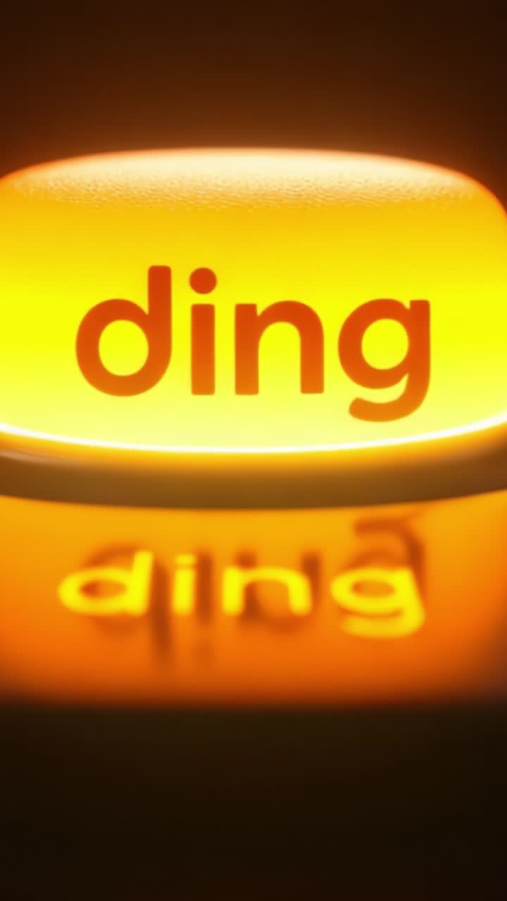 A glowing button emits a bright orange 'ding' light, capturing attention with its vibrant color and inviting interaction in a visually striking display
