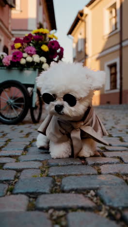 stylish white dog with sunglasses