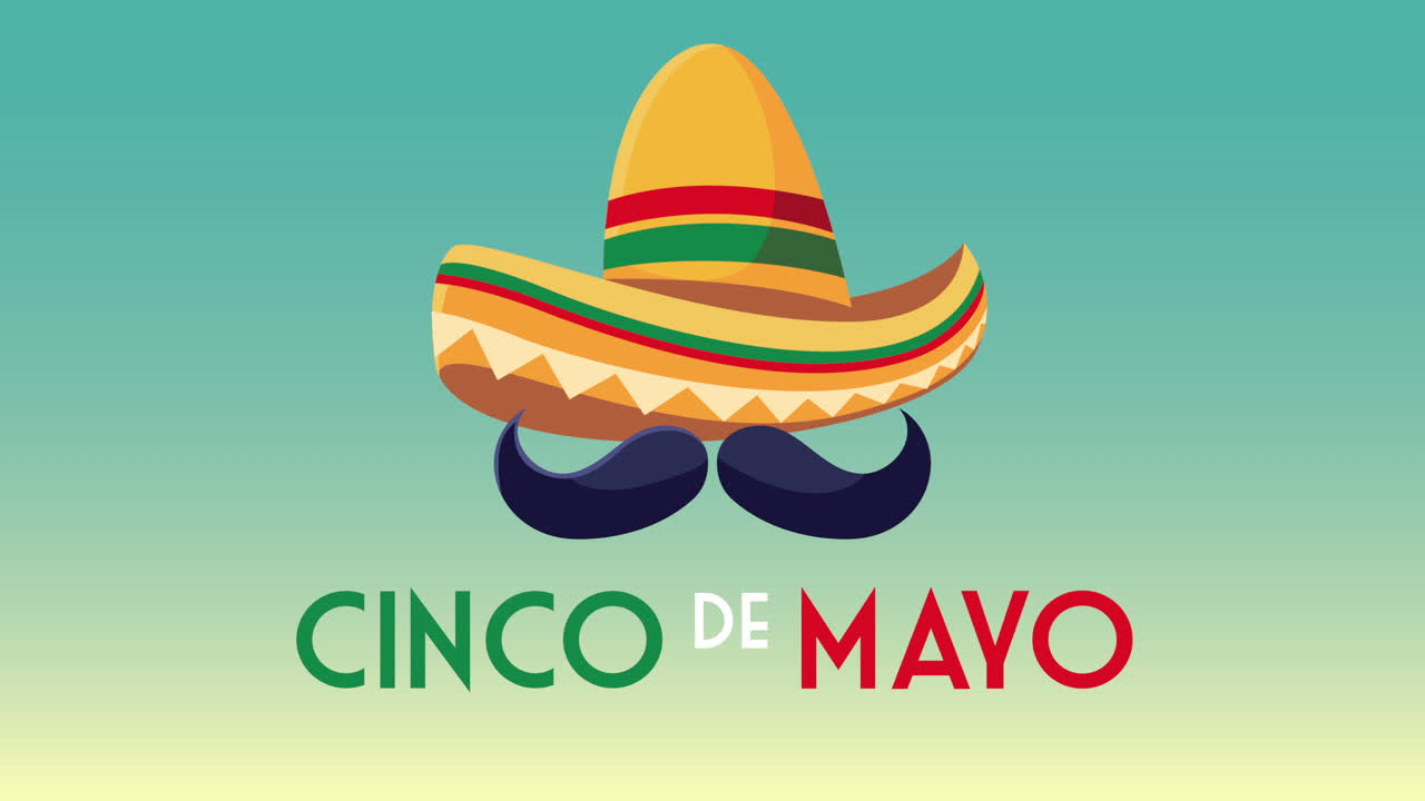 cinco de mayo lettering celebration with mariachi hat and mustache