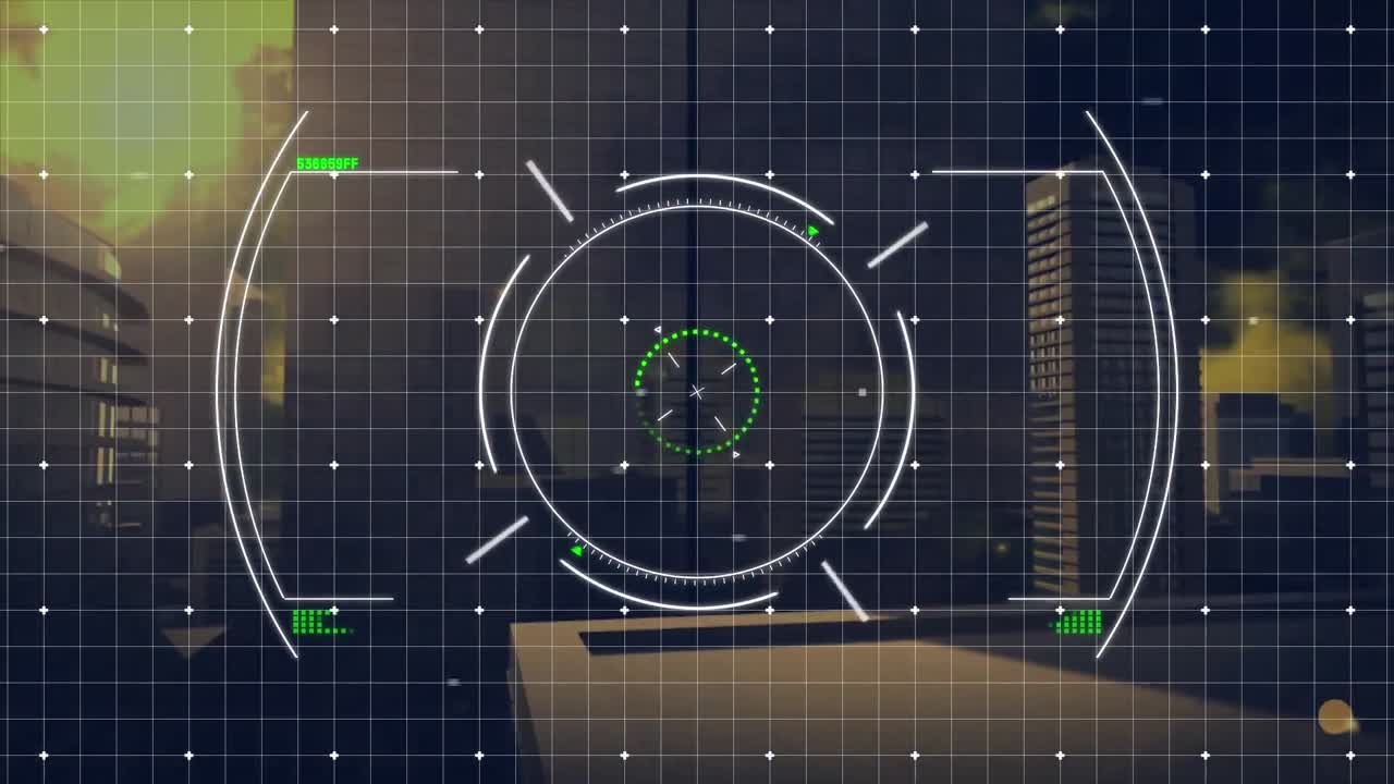 도시 풍경 위의 데이터 처리 애니메이션