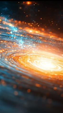 vibrant swirling galaxy in cosmic space. a stunning galaxy lights up the cosmos with swirling orange and blue hues and shining stars.