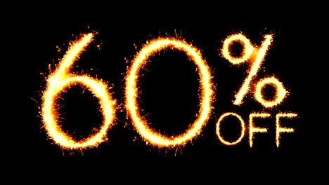 60% off text sparkler glitter sparks firework loop animation