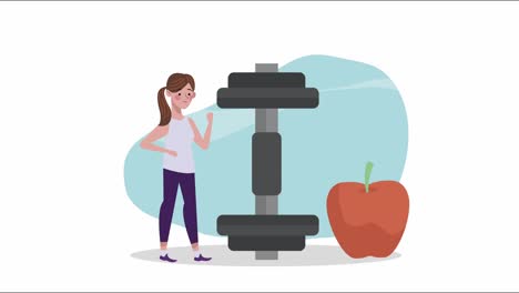 woman with dumbbell and apple healthy lifestyle