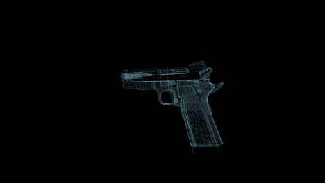 gun hologram wireframe. nice 3d animation on a black background with a seamless loop for futuristics projects