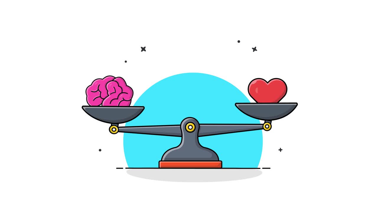 Animated Balance Scale Comparing Heart and Brain