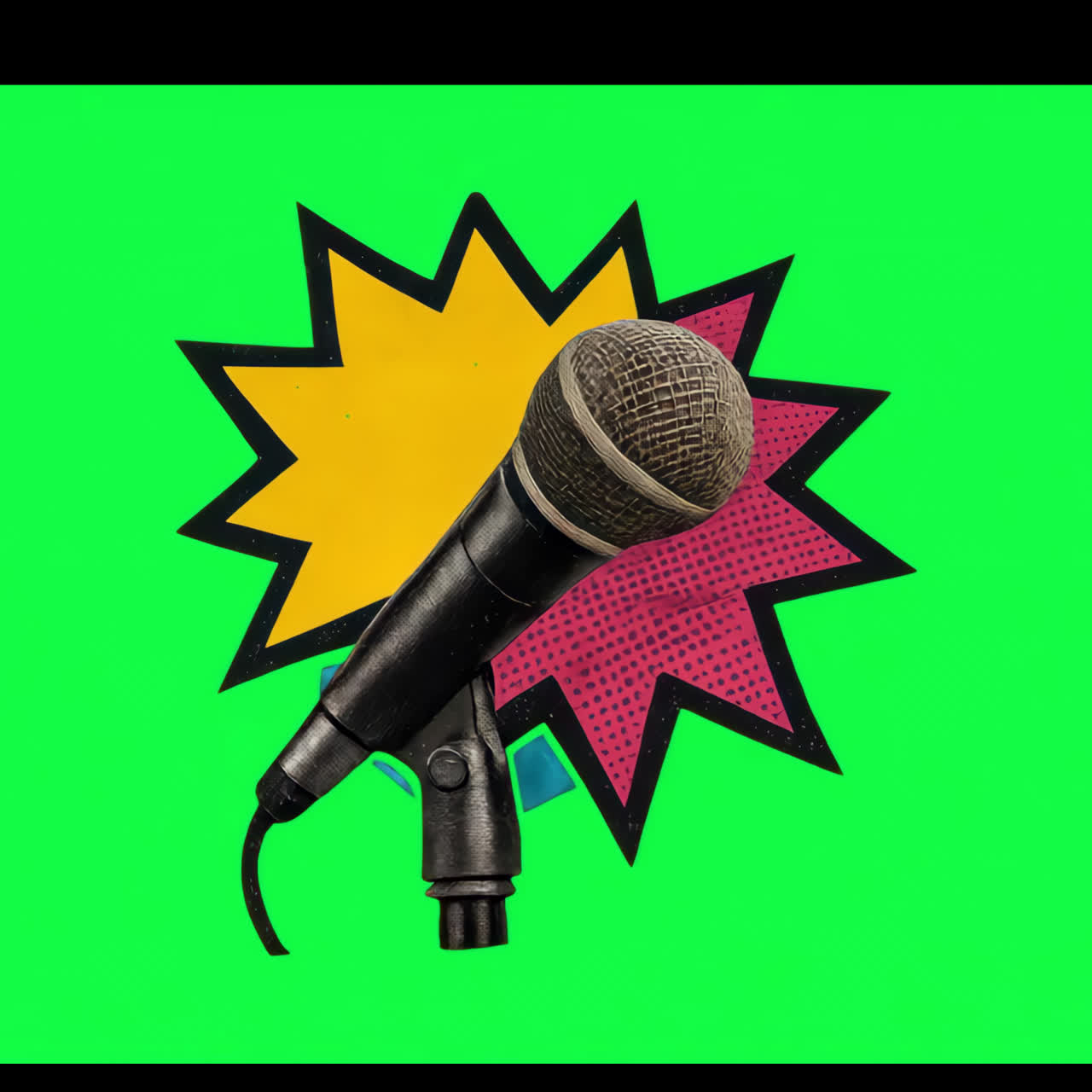 Retro microphone pop style animation isolated asset, transparent 4K video, alpha channel, ProRes