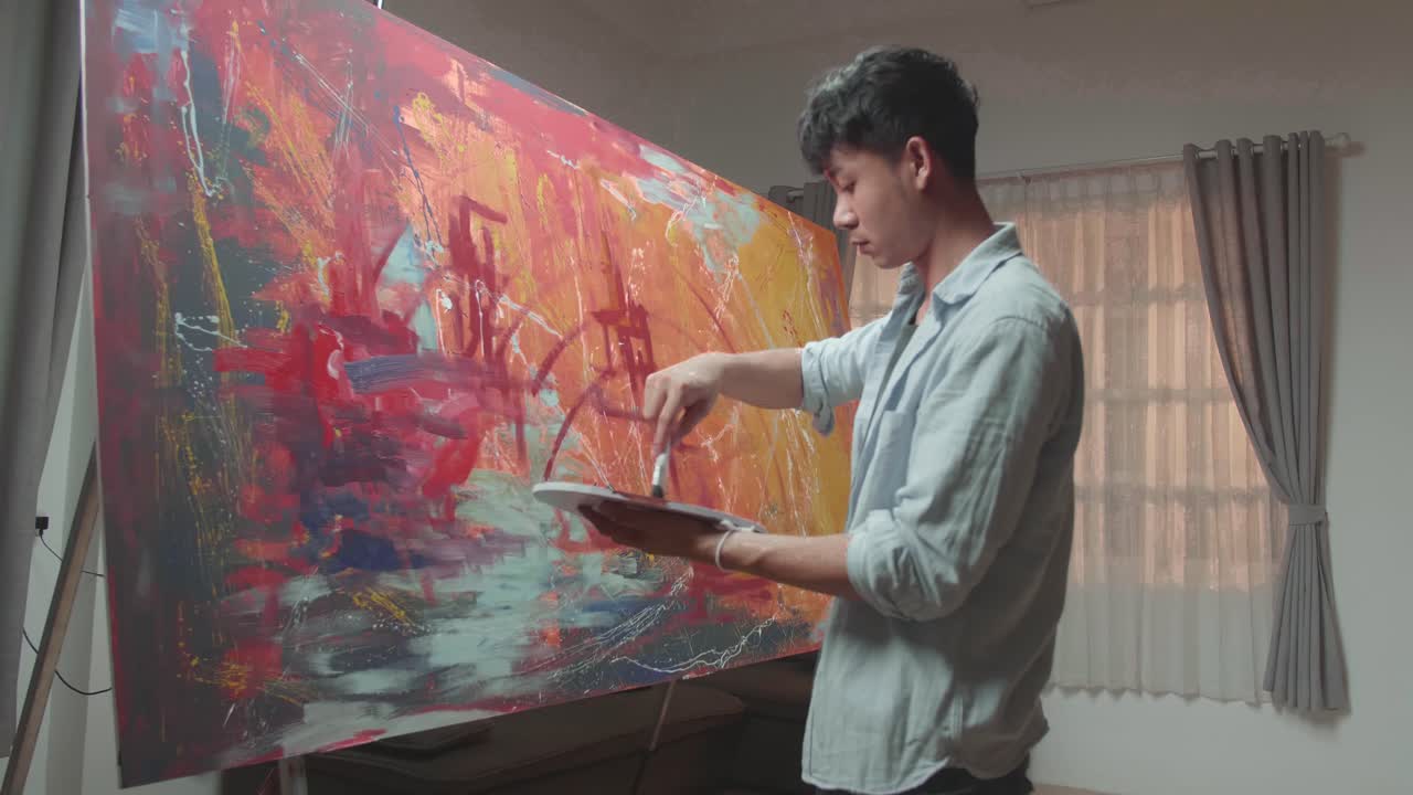 Artist Painting Abstract Art at Home