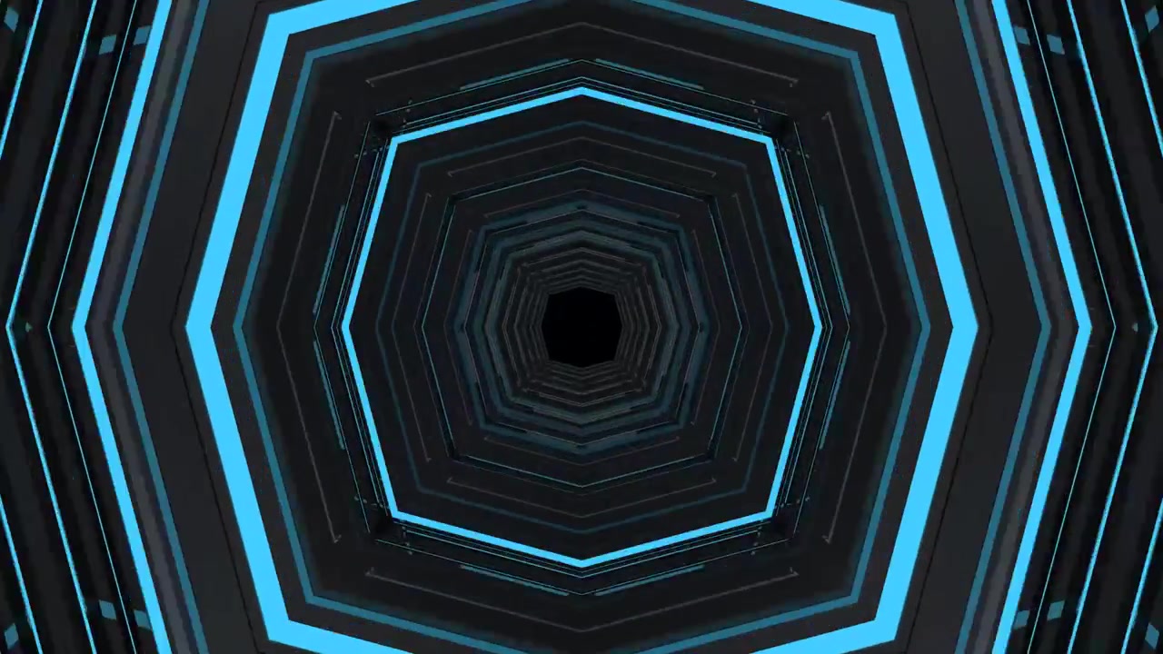 Abstract Digital Tunnel with Glowing Blue Octagonal Frames