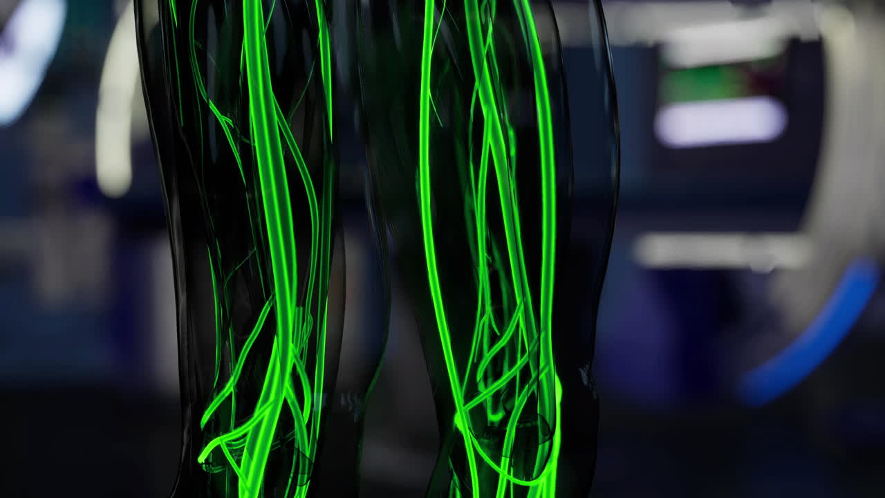 Vivid depiction of blood vessels highlighted in green light for medical studies