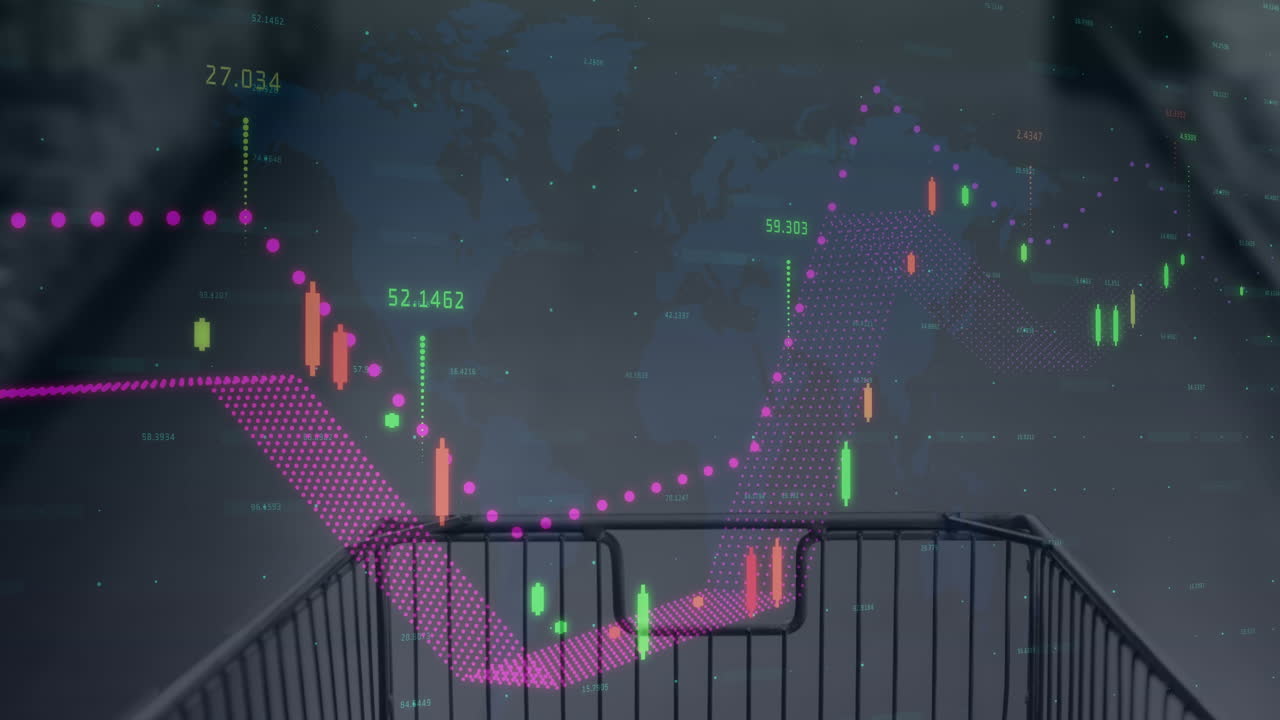 쇼핑 트롤리로 금융 데이터 처리의 애니메이션