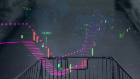 animation of financial data processing with shopping trolley