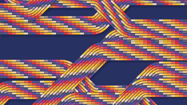 Vibrant intersecting lines with retro pixel patterns create a dynamic seamless motion effect for modern digital displays