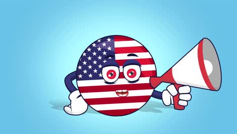 cartoon usa icon flag united states of america speaker speak with face animation